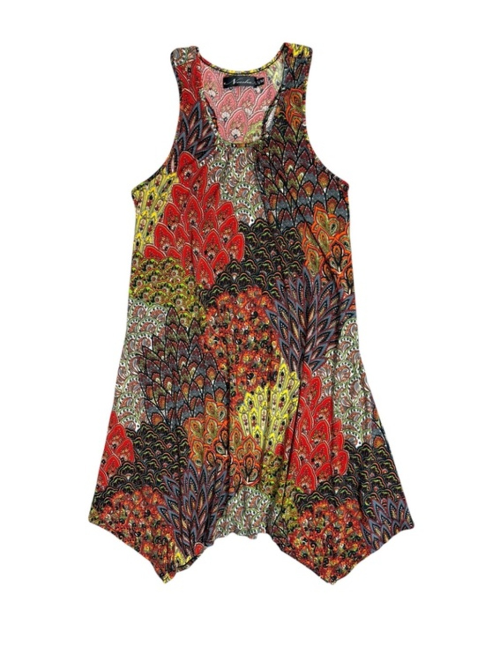 Neesha Bohemian Racerback Tank Dress Sharkbite Hem S/M